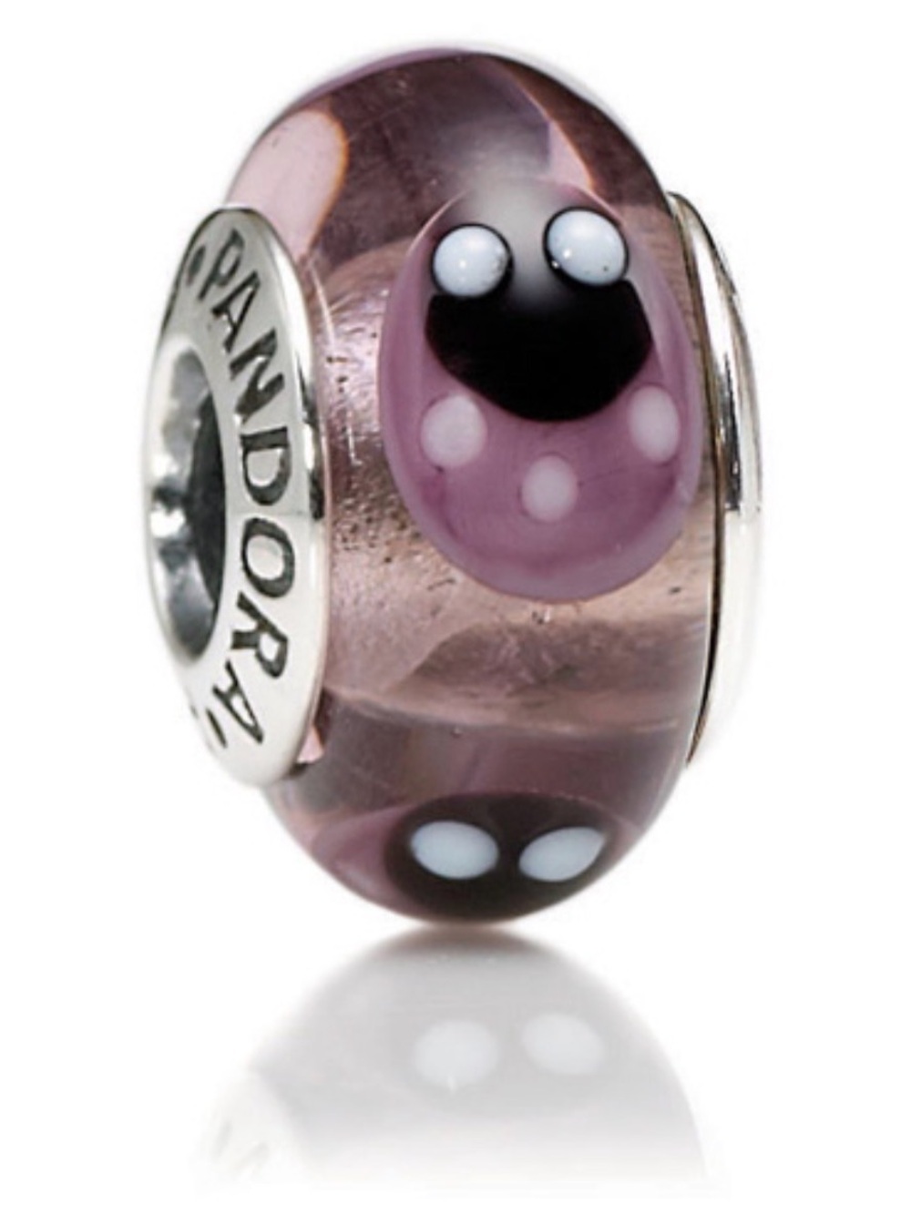 PANDORA Retired Sterling Silver Murano Glass Lavender Ladybugs Bead NWOT